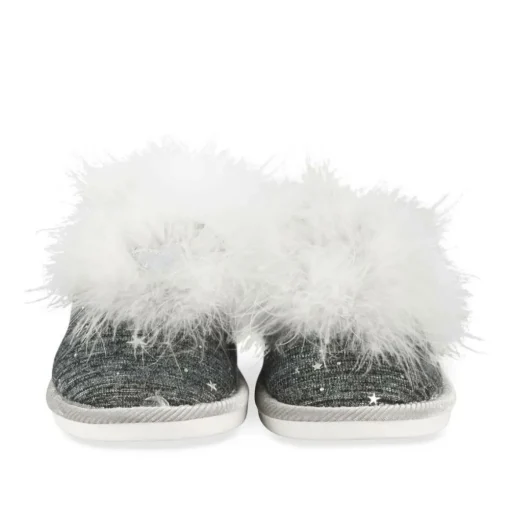 Chaussons GRIS Femme Motif Etoiles A Enfiler