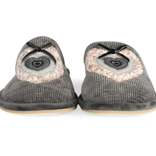 Chaussons GRIS Femme Motif Uni A Enfiler