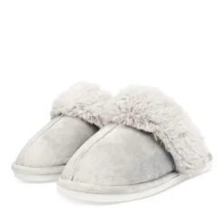 Chaussons GRIS Femme Motif Uni A Enfiler