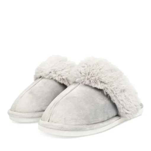 Chaussons GRIS Femme Motif Uni A Enfiler