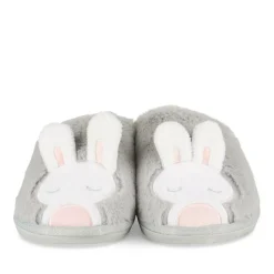 Chaussons GRIS Femme Motif Animal A Enfiler