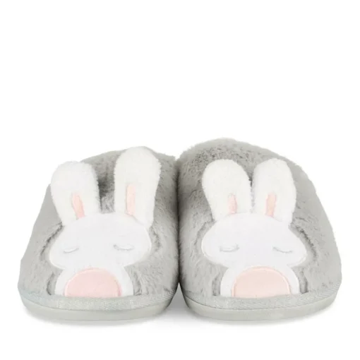 Chaussons GRIS Femme Motif Animal A Enfiler