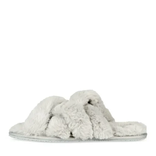 Chaussons GRIS Femme Motif Fausse Fourrure
