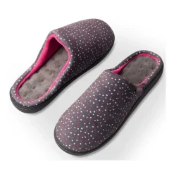 Chaussons GRIS Femme Motif A Pois A Enfiler