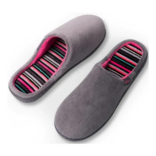 Chaussons GRIS Femme Motif Uni A Enfiler