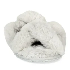Chaussons GRIS Femme Motif Fausse Fourrure