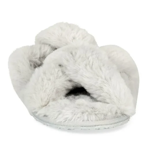 Chaussons GRIS Femme Motif Fausse Fourrure