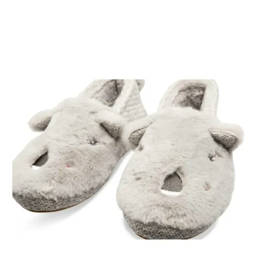 Chaussons GRIS Femme Motif Animal A Enfiler