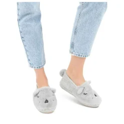 Chaussons GRIS Femme Motif Animal A Enfiler