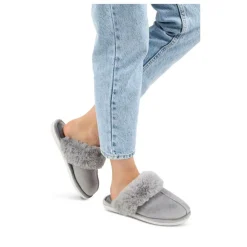 Chaussons GRIS Femme Motif Uni A Enfiler