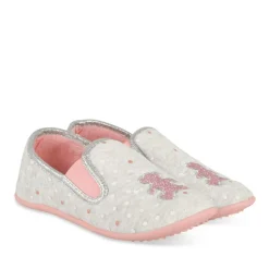 Chaussons GRIS Fille Motif A Pois A Enfiler