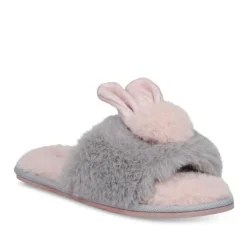 Chaussons GRIS Fille Motif Fausse Fourrure