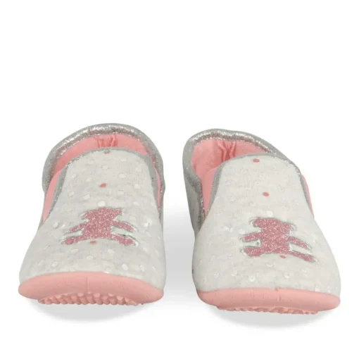 Chaussons GRIS Fille Motif A Pois A Enfiler