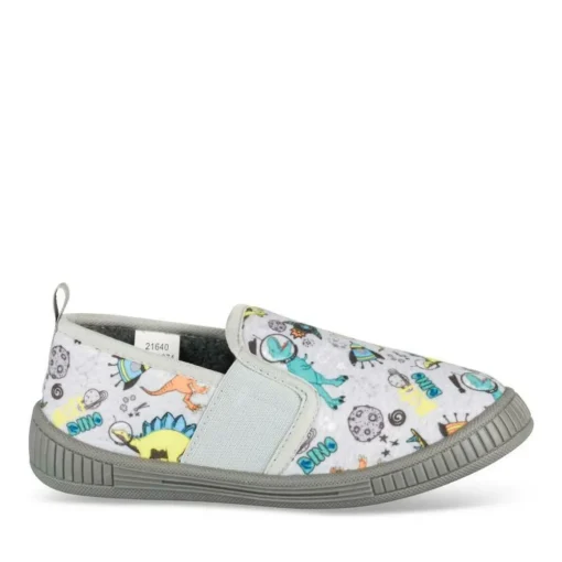 Chaussons GRIS Garçon Motif Dinosaure A Enfiler