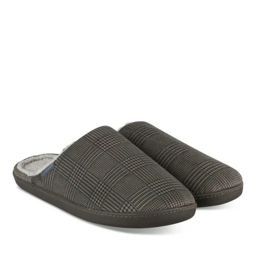 Chaussons GRIS Homme Motif Carreaux A Enfiler