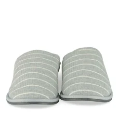 Chaussons GRIS Homme Motif Rayures A Enfiler