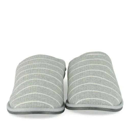 Chaussons GRIS Homme Motif Rayures A Enfiler