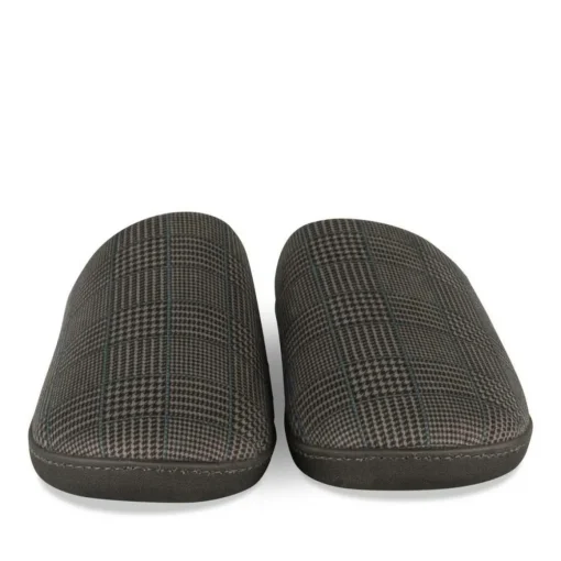 Chaussons GRIS Homme Motif Carreaux A Enfiler