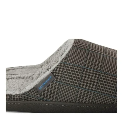 Chaussons GRIS Homme Motif Carreaux A Enfiler