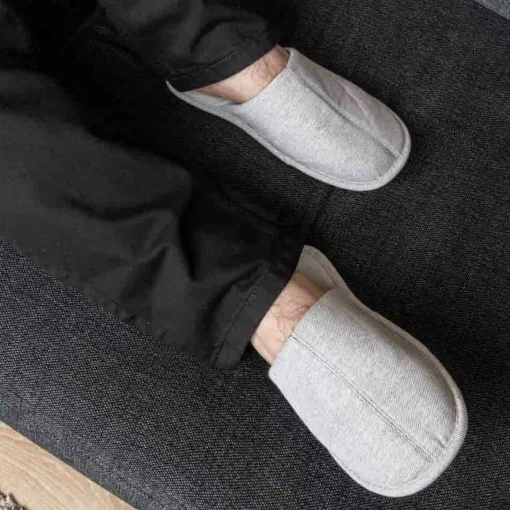 Chaussons GRIS Homme Motif Uni A Enfiler