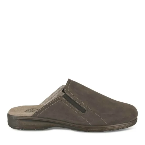 Chaussons MARRON Homme CUIR Motif Uni A Enfiler