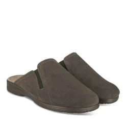 Chaussons MARRON Homme CUIR Motif Uni A Enfiler