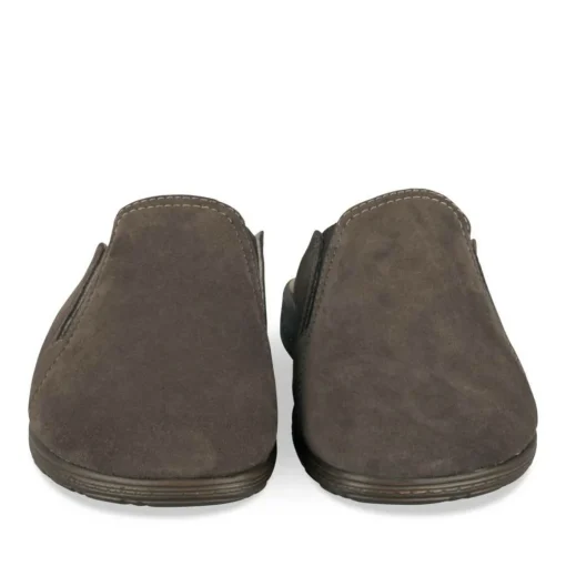 Chaussons MARRON Homme CUIR Motif Uni A Enfiler