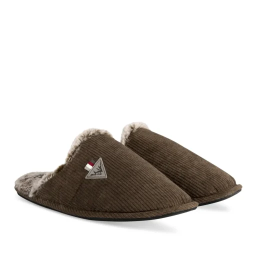 Chaussons MARRON Homme Motif Uni A Enfiler