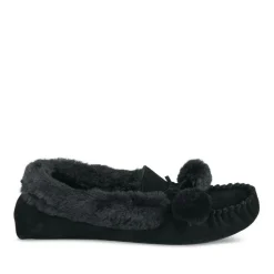 Chaussons NOIR Femme CUIR Motif Uni A Enfiler