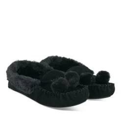 Chaussons NOIR Femme CUIR Motif Uni A Enfiler