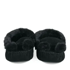 Chaussons NOIR Femme CUIR Motif Uni A Enfiler