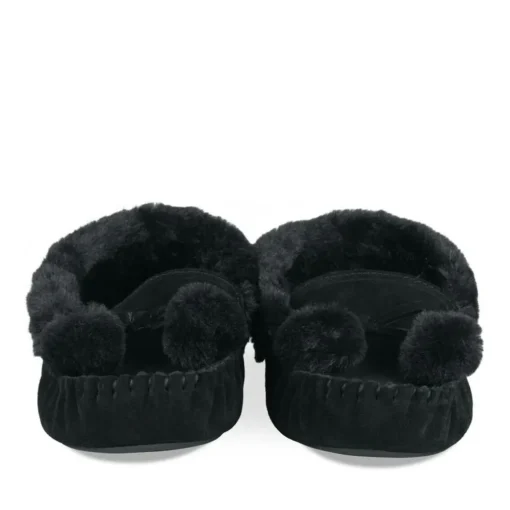 Chaussons NOIR Femme CUIR Motif Uni A Enfiler