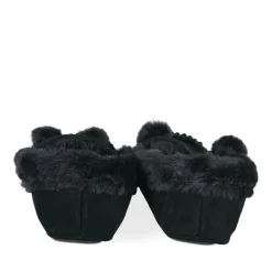 Chaussons NOIR Femme CUIR Motif Uni A Enfiler