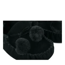 Chaussons NOIR Femme CUIR Motif Uni A Enfiler