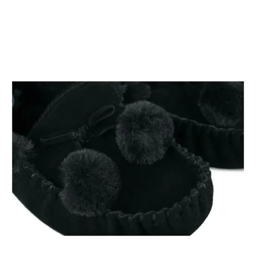 Chaussons NOIR Femme CUIR Motif Uni A Enfiler