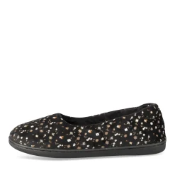 Chaussons NOIR Femme Motif Fleuri A Enfiler