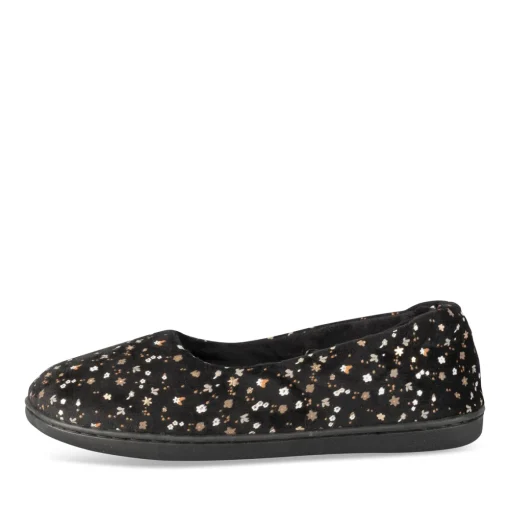 Chaussons NOIR Femme Motif Fleuri A Enfiler