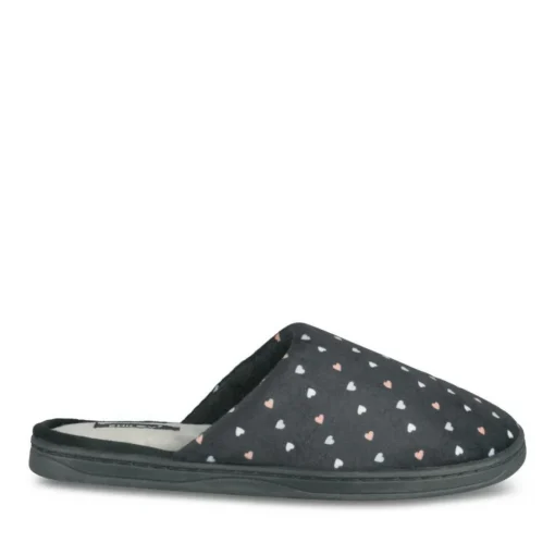 Chaussons NOIR Femme Motif Coeurs A Enfiler