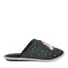 Chaussons NOIR Femme Motif Licorne A Enfiler
