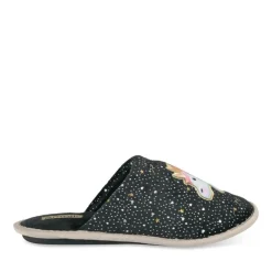Chaussons NOIR Femme Motif Licorne A Enfiler