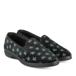 Chaussons NOIR Femme Motif Uni A Enfiler