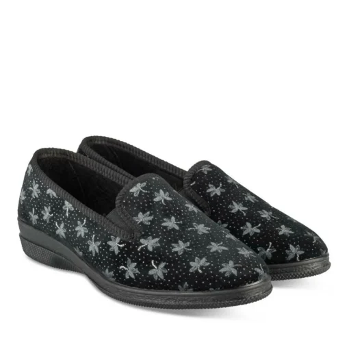 Chaussons NOIR Femme Motif Uni A Enfiler