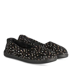 Chaussons NOIR Femme Motif Fleuri A Enfiler