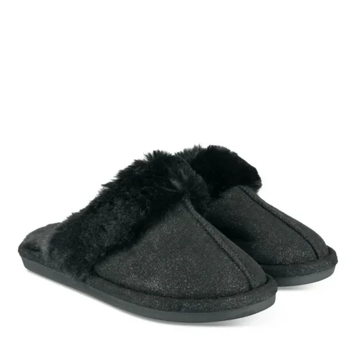 Chaussons NOIR Femme Motif Uni A Enfiler