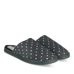 Chaussons NOIR Femme Motif Coeurs A Enfiler