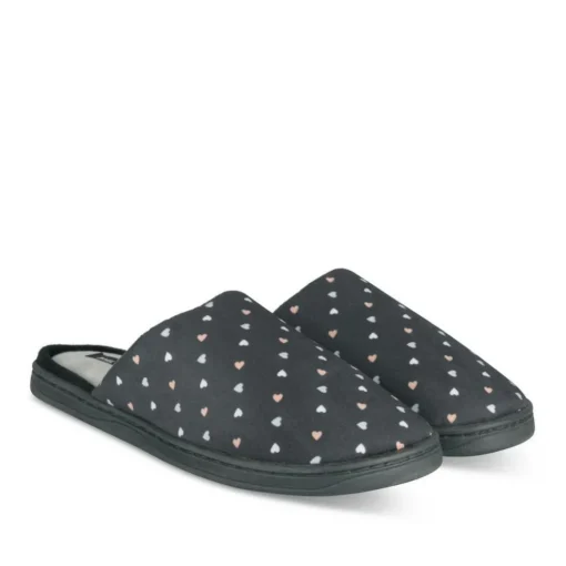 Chaussons NOIR Femme Motif Coeurs A Enfiler