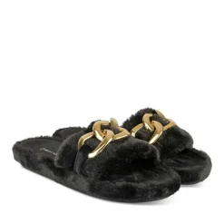 Chaussons NOIR Femme Motif Uni A Enfiler