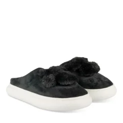Chaussons NOIR Femme Motif Uni A Enfiler