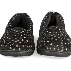 Chaussons NOIR Femme Motif Fleuri A Enfiler