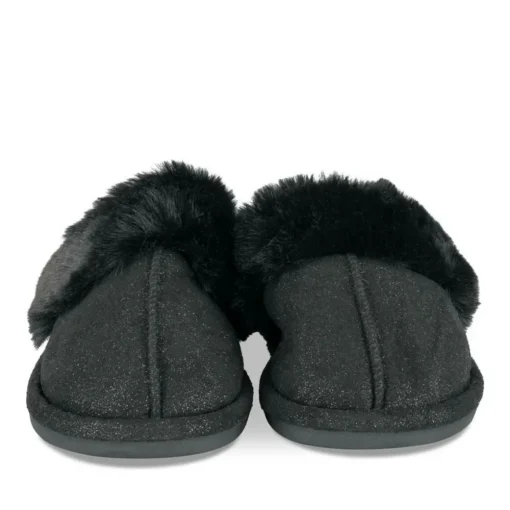Chaussons NOIR Femme Motif Uni A Enfiler